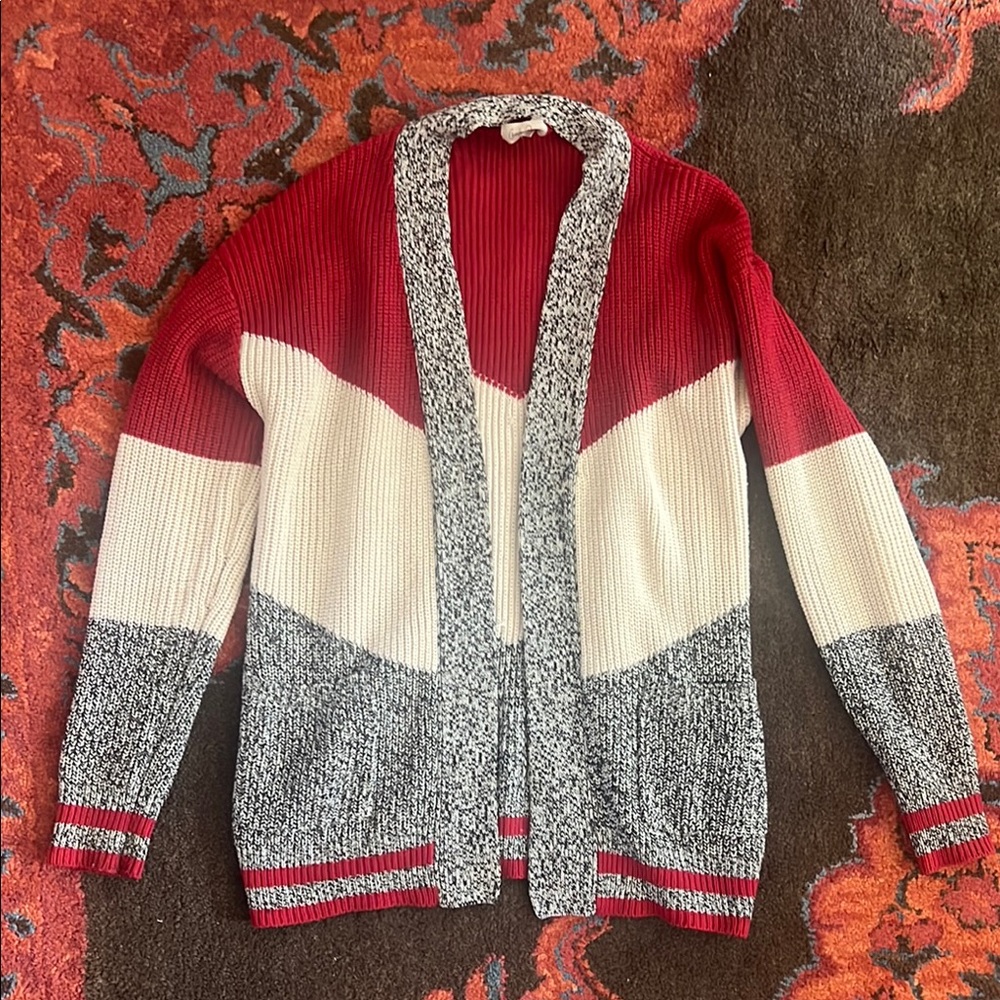 Colorblock Open Front Cardigan Sweater